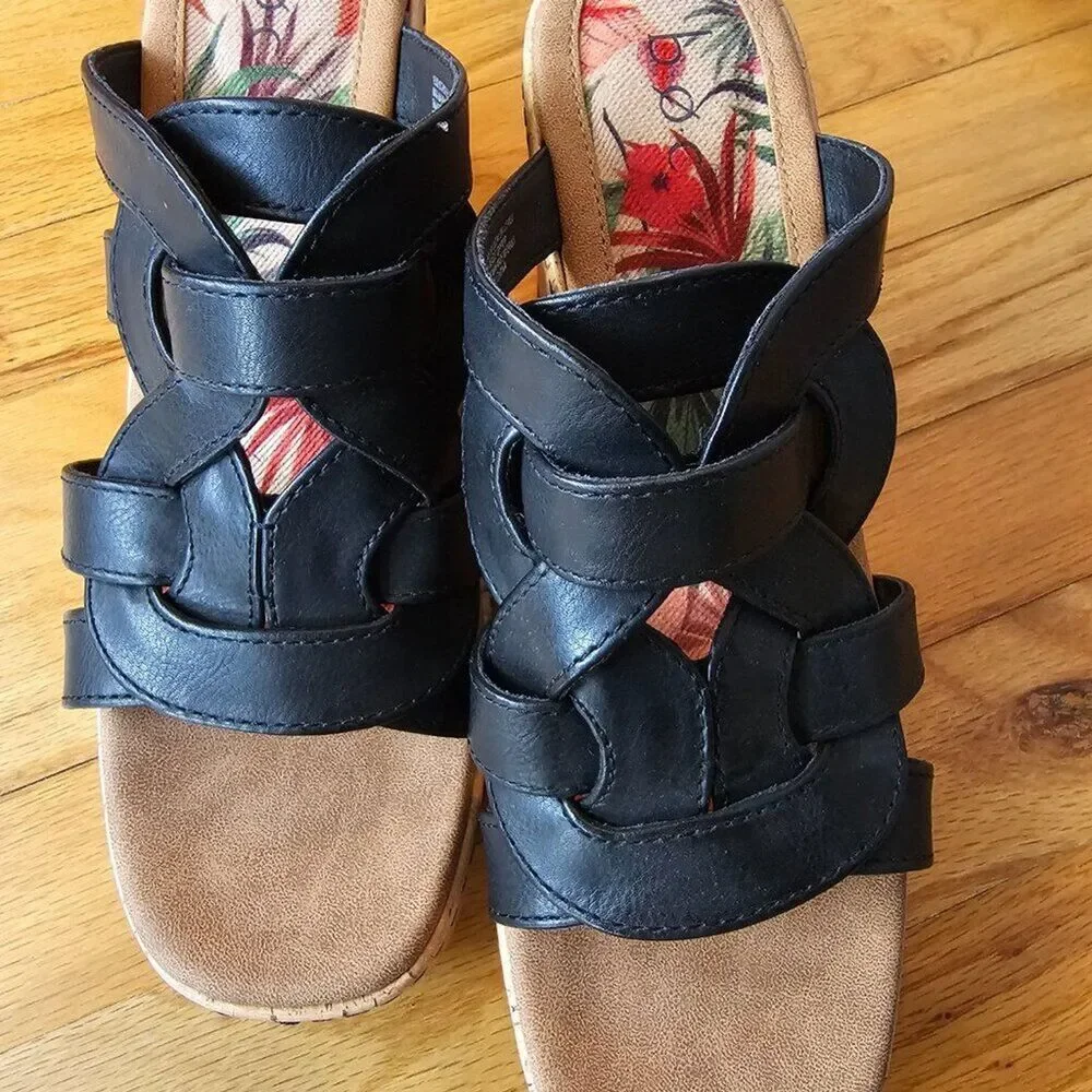 B.O.C. Black Leather Cork Platform Wedge NEW Size 10